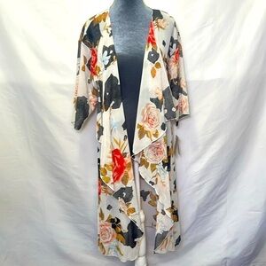 LuLaRoe Kimono Beach Cover Up Shirley Sz S Flowers Sheer Duster Resort Vacation